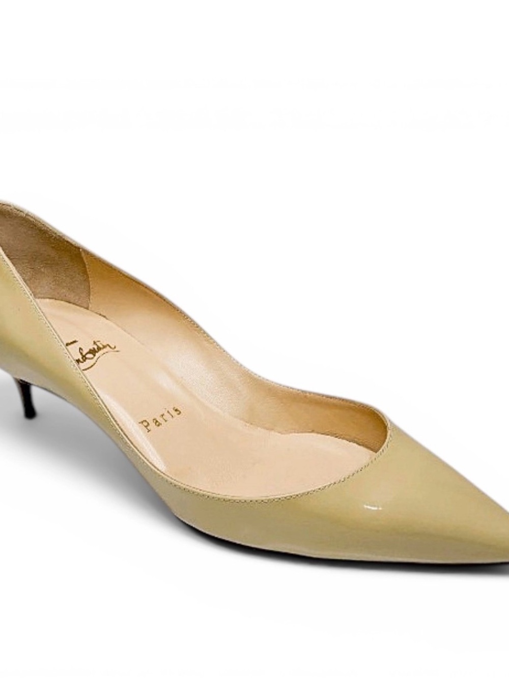 Christian Louboutin Beige Patent Leather Pointed Kitten Heel